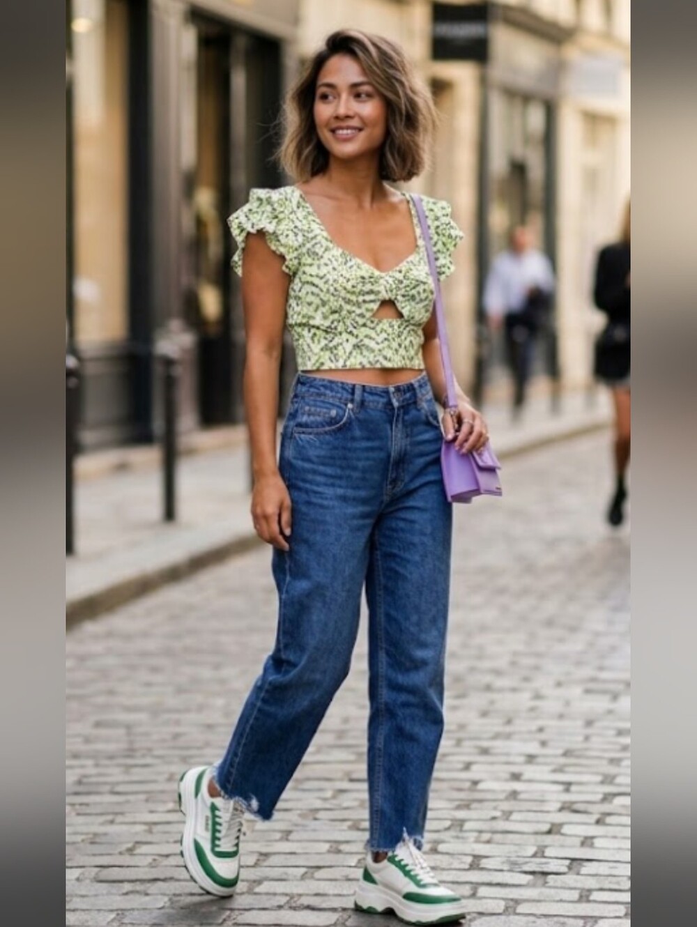 Bar III Green White Printed Crop Top